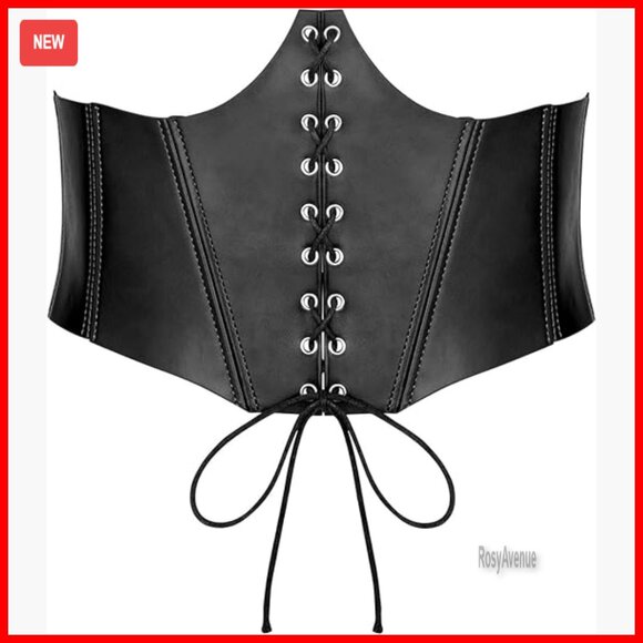 Wide Elastic Underbust Corset Belt with Lace Up Front, Snap Closure main image 5